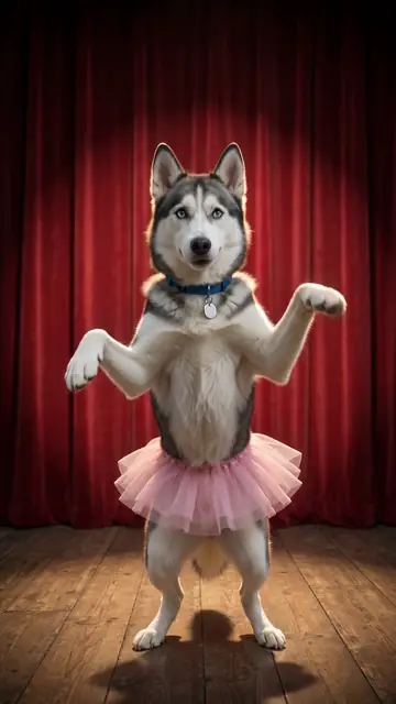 AI dancing siberian husky, Ballet style